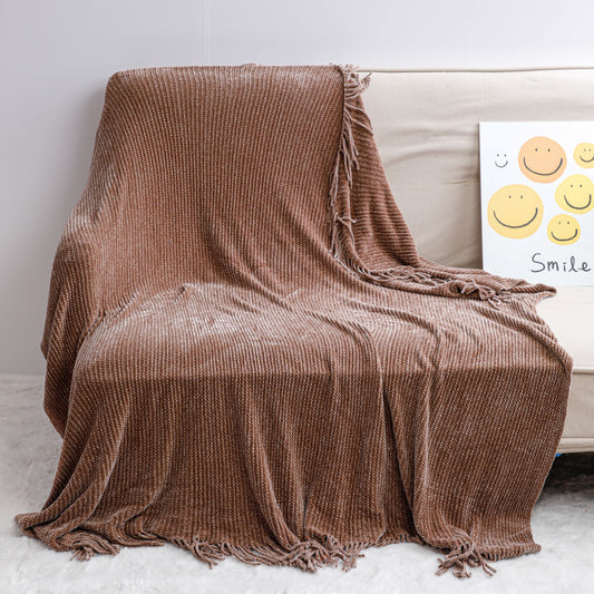 Chocolate Chenille Tassel Blanket