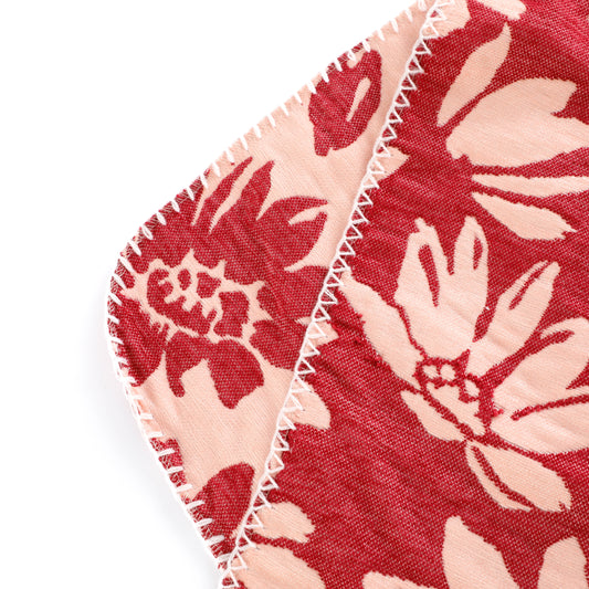 Red Flower Chenille Blanket