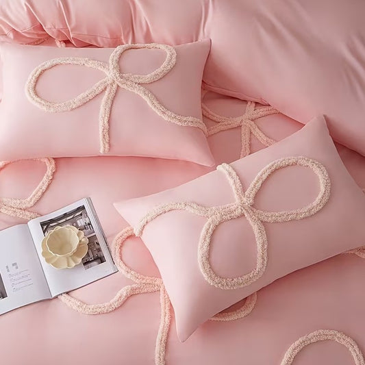 Three Piece Bow Set Tufted Bedding Set