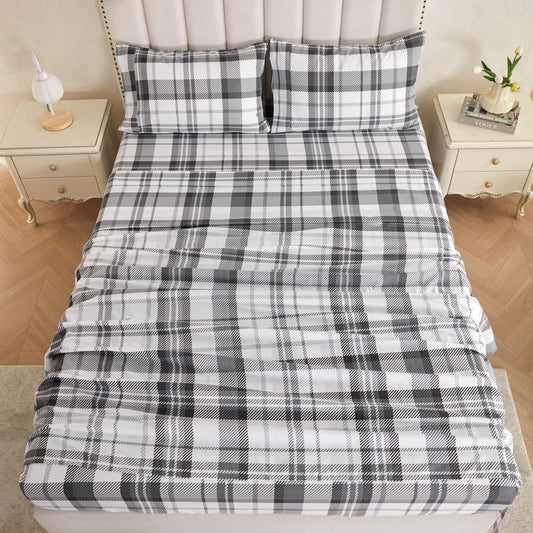 Wholesale Plaid Printed 4Pc Bed Sheets Set