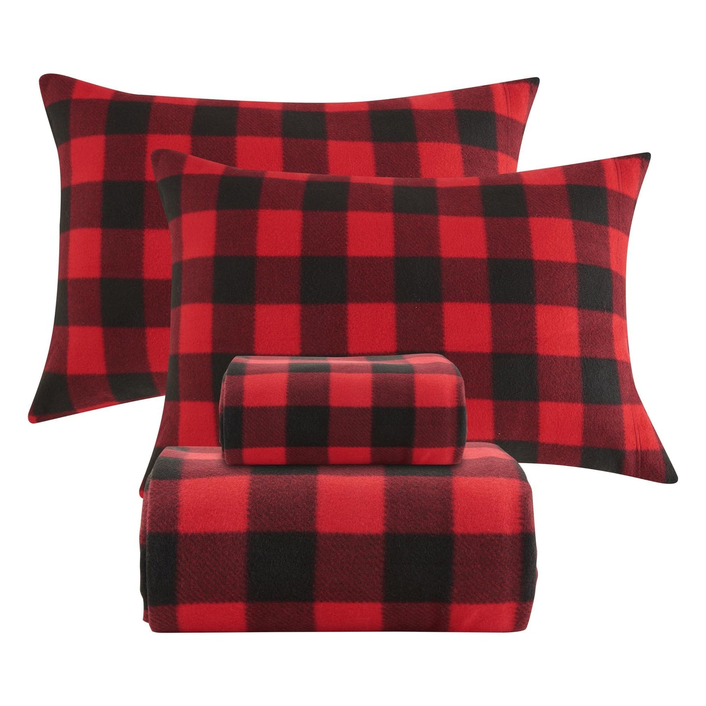Wholesale 4pc Plaid Printed Double-faced Fleece Bedding Set