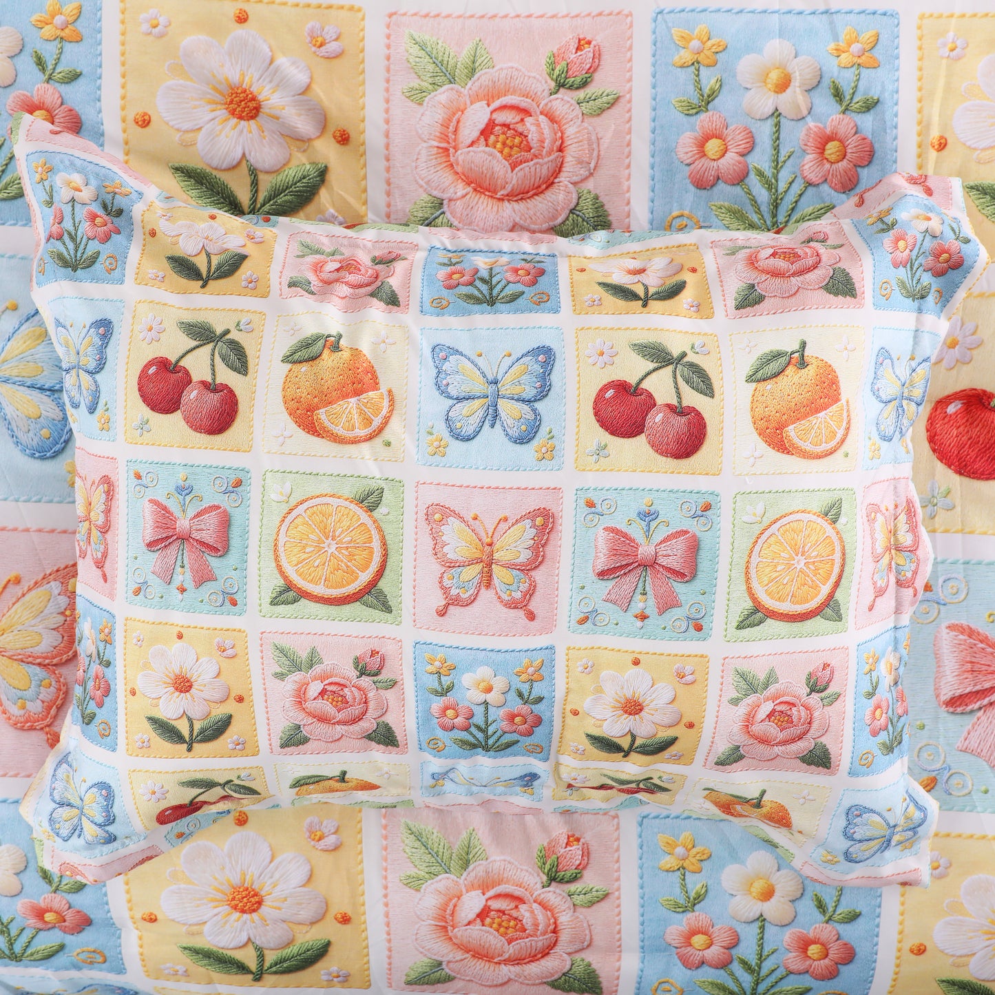 Colorful Fruit & Flower Print Comforter Set