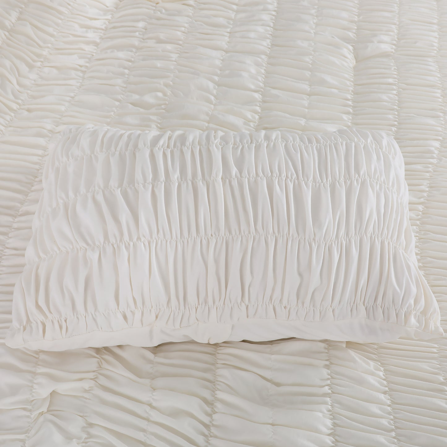White Vertical Stripe Elastic Embroidered Comforter Set