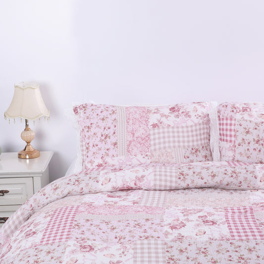 Pink Patchwork Floral Lace Comforter Set