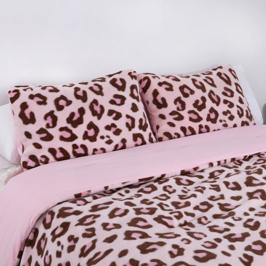 Pink Love Heart Plush Rabbit Fur Comforter Set