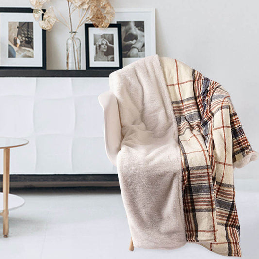 Faux Fur Composite Plaid Chenille Blanket