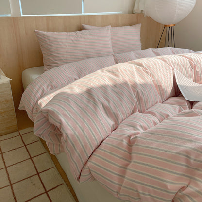 Washed Striped Grid Print Duvet Cover Sets