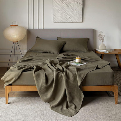 Wholesale Linen Plain Colored Bed Sheet Set