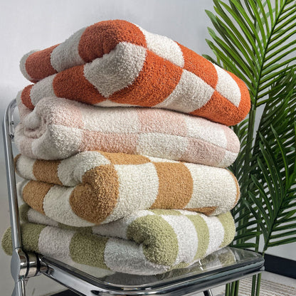 Checkerboard Cozy Knitted Fleece Throws and Blankets