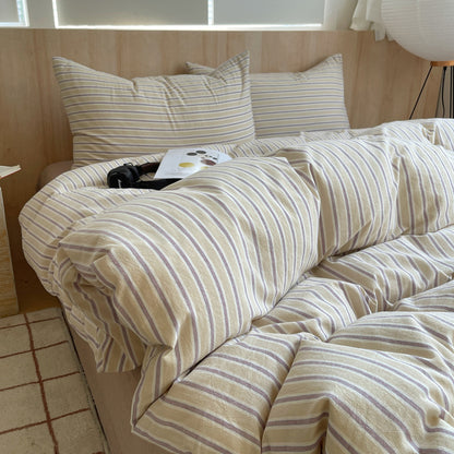 Washed Striped Grid Print Duvet Cover Sets