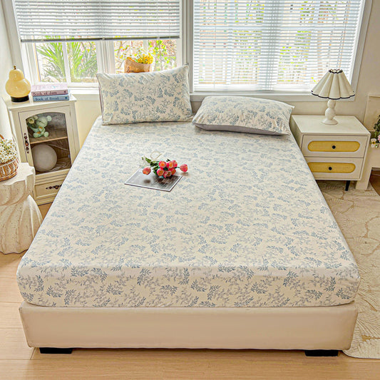 Winter Plant Print Fitted Bed Sheet Set