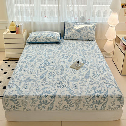 Winter Plant Print Fitted Bed Sheet Set