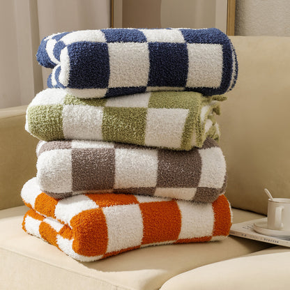 Soft Checkerboard Cozy Knitted Fleece Blankets
