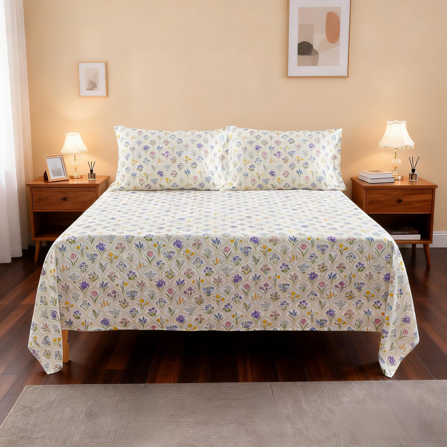 Multicolored Flower Print Bed Sheet Set