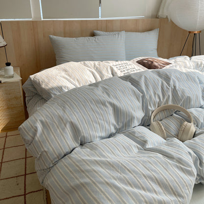 Washed Striped Grid Print Duvet Cover Sets