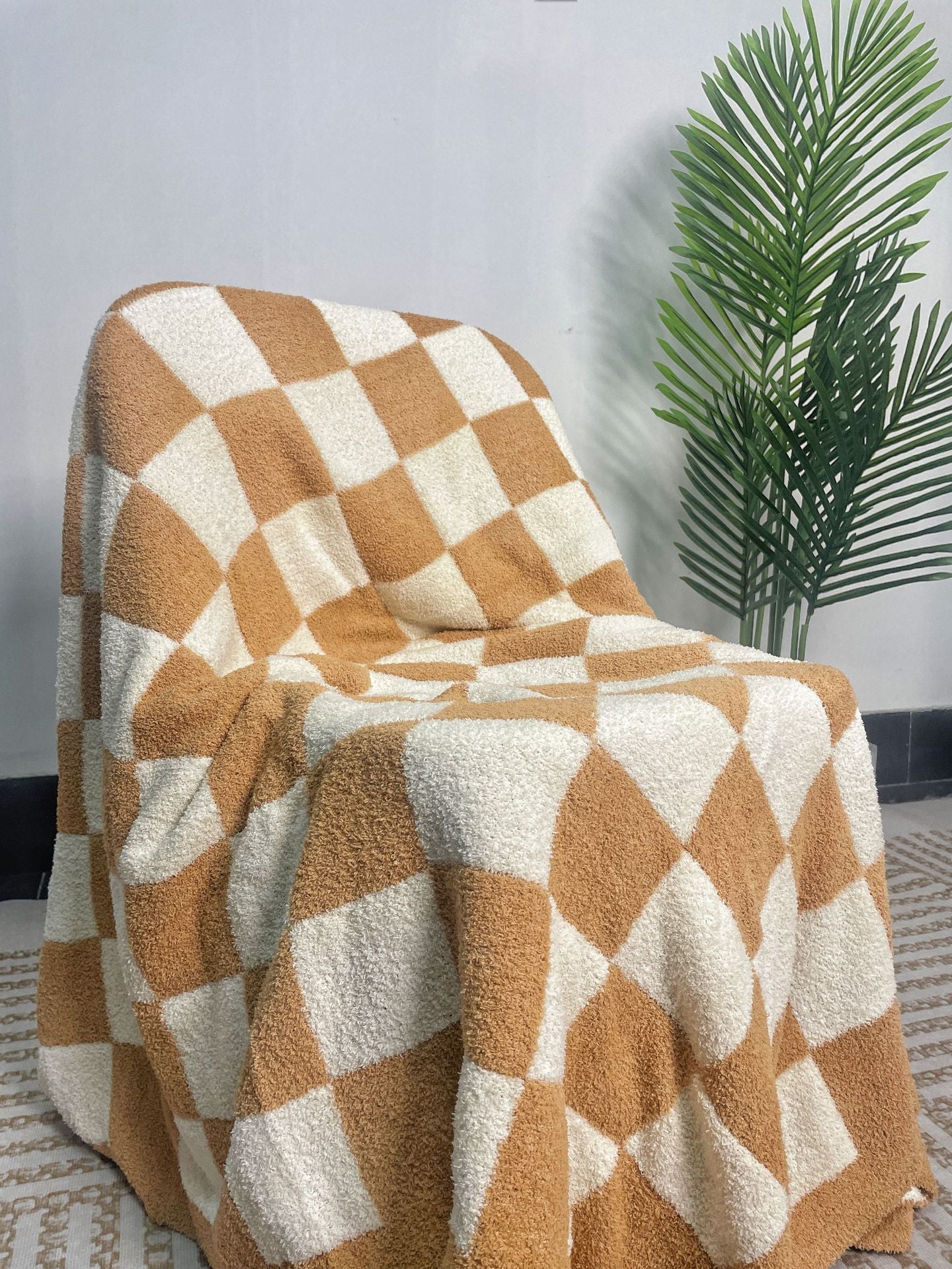 Checkerboard Cozy Knitted Fleece Throws and Blankets