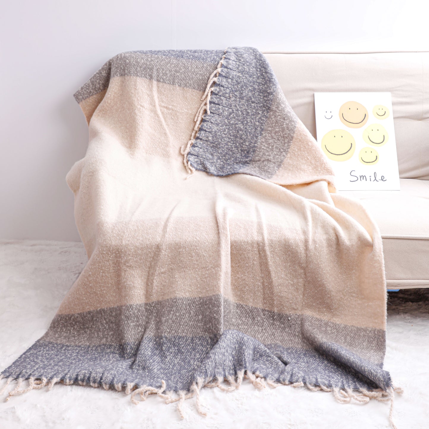 Khaki Mahair Tassel Throw