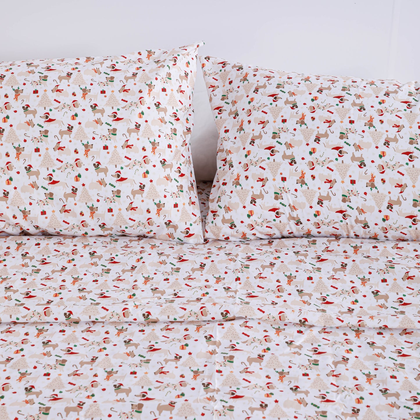 Christmas Puppy Print Bed Sheet Set