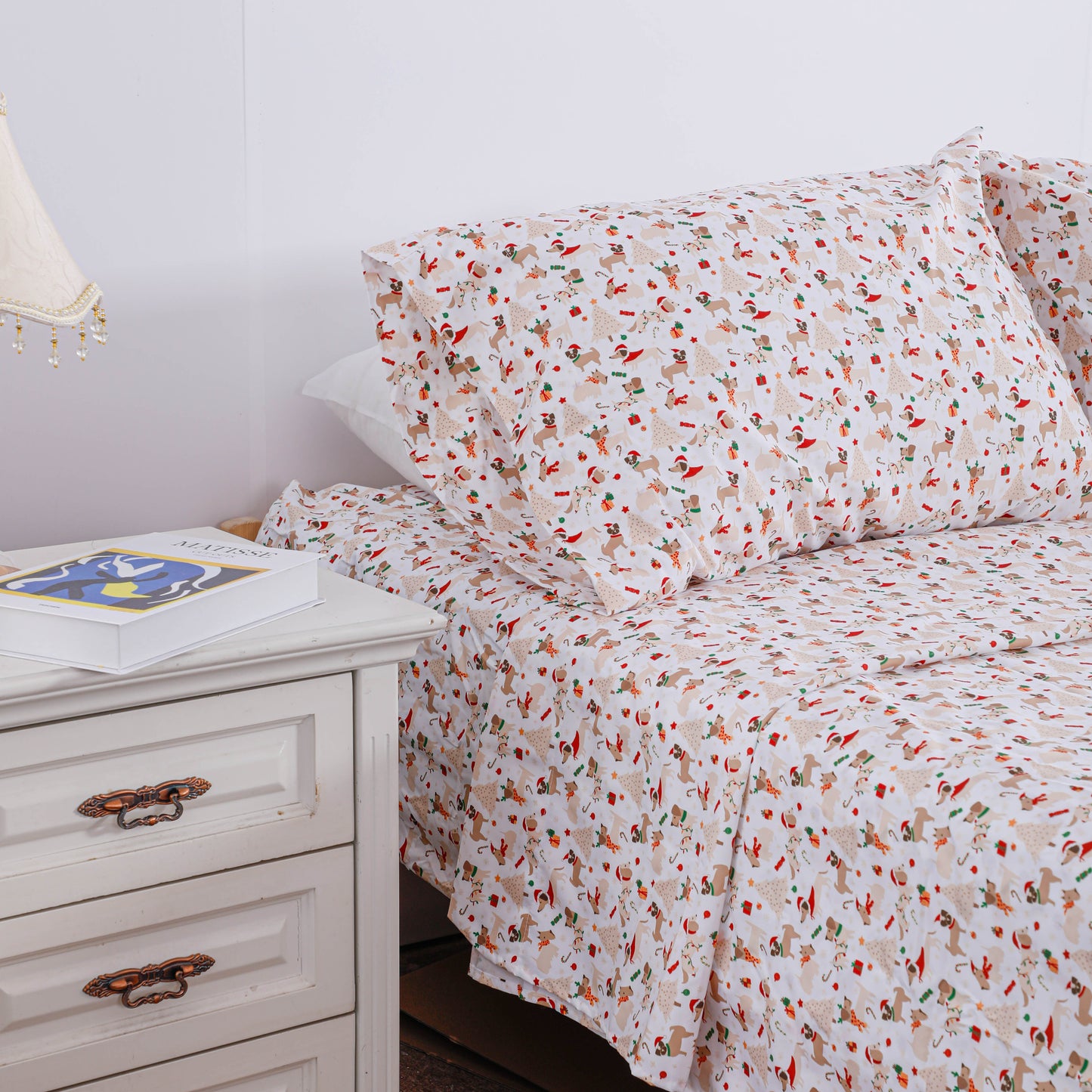 Christmas Puppy Print Bed Sheet Set
