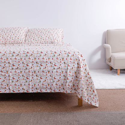 Christmas Puppy Print Bed Sheet Set