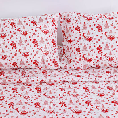 Red Christmas Print Bed Sheet Set