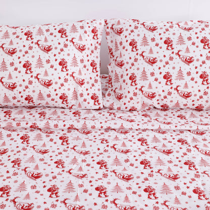 Red Christmas Print Bed Sheet Set
