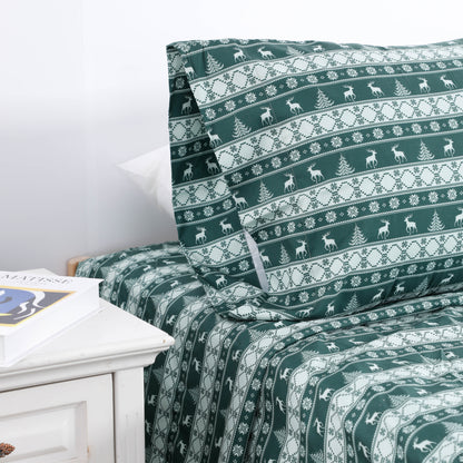 Christmas Green Reindeer Bed Sheet Set