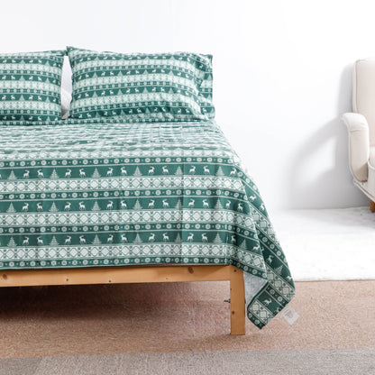 Christmas Green Reindeer Bed Sheet Set