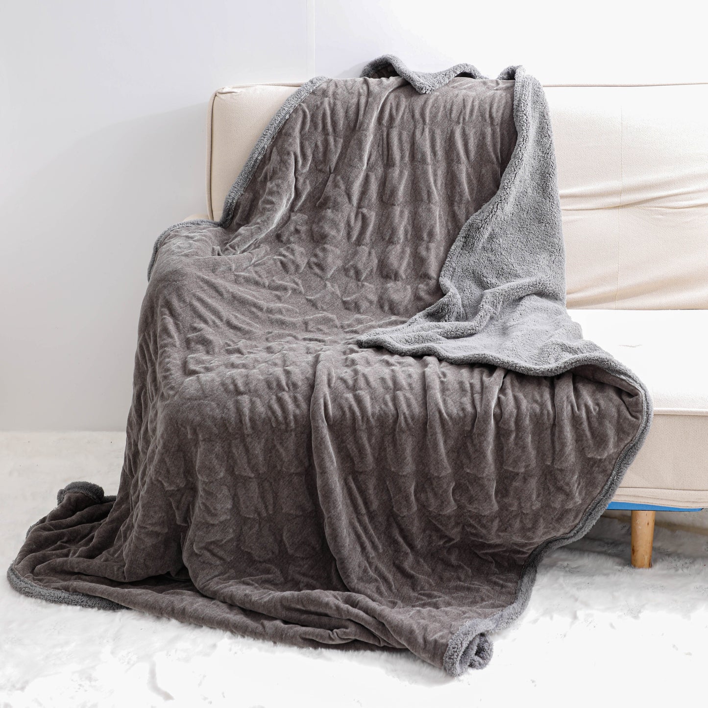 Grey Chenille Plush Blanket