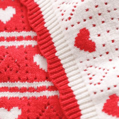 Heart Knitted Fleece Throw