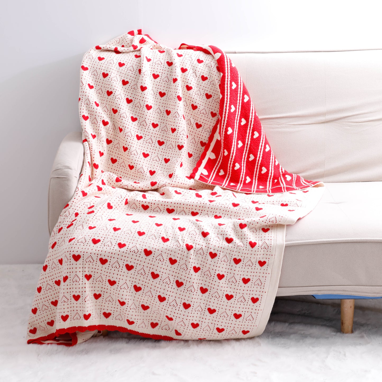 Heart Knitted Fleece Throw