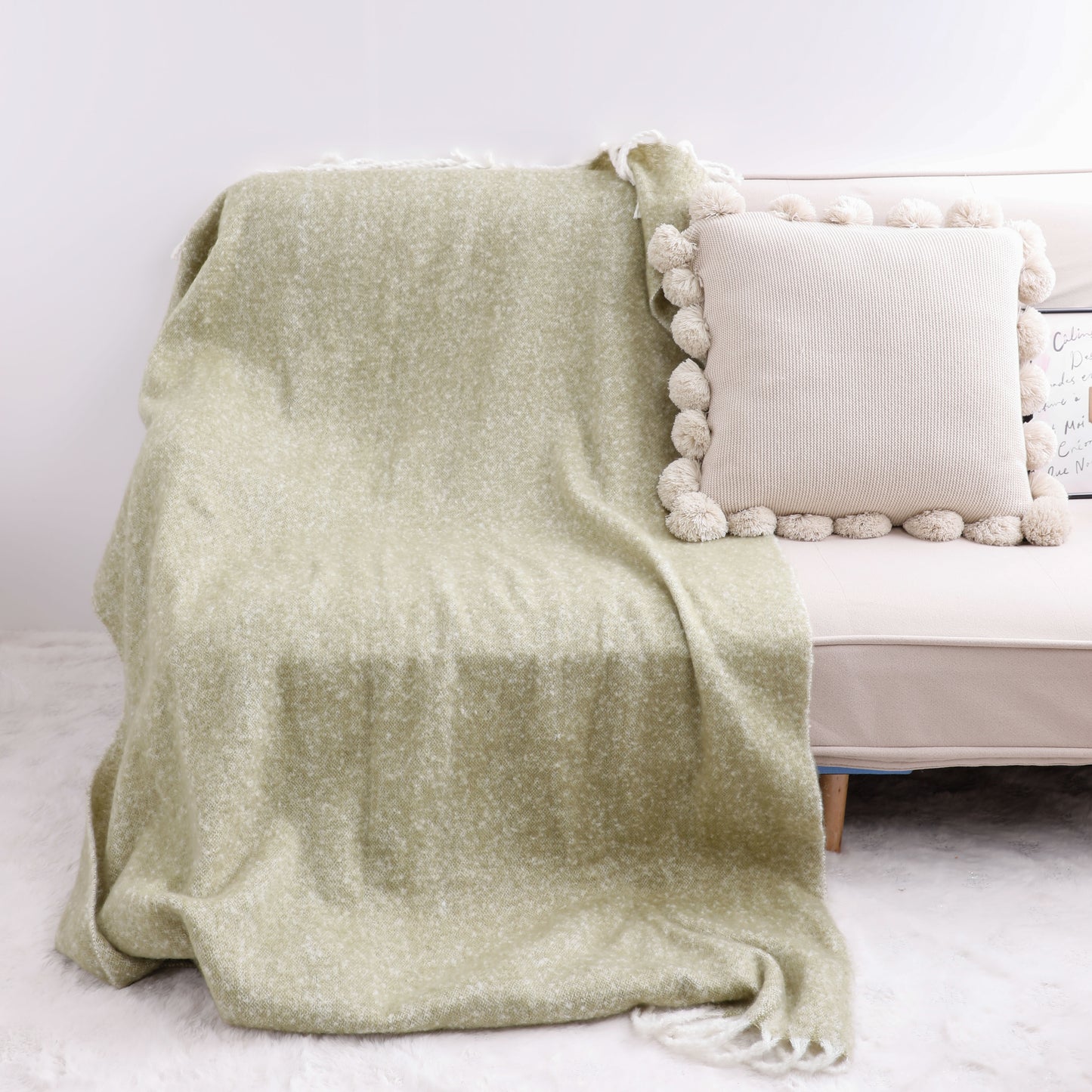 Green Mahair Tassel Throw