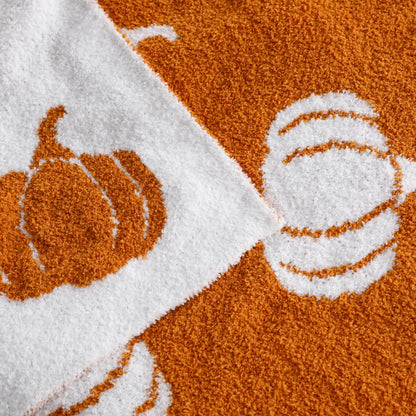 Pumpkin Cozy Knitted Fleece Throw
