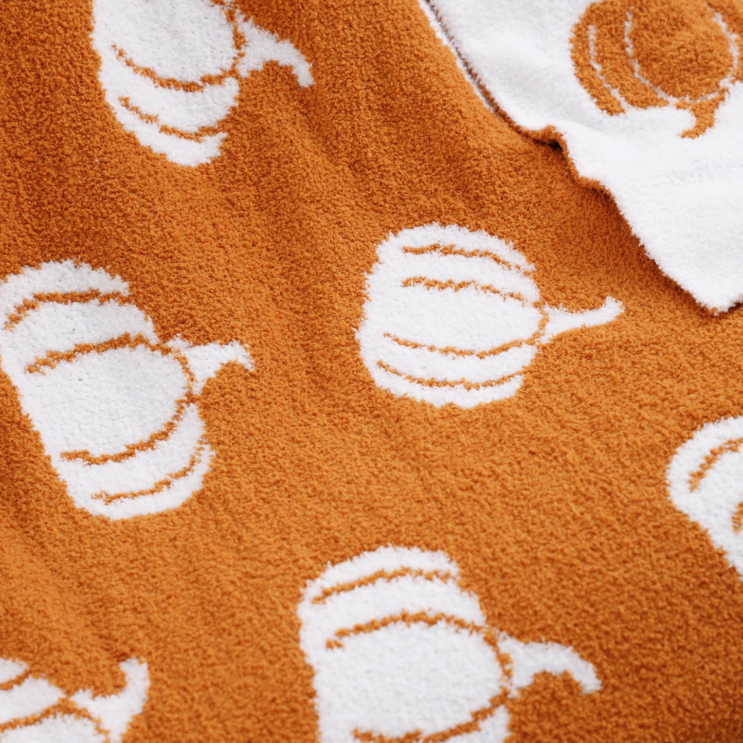 Pumpkin Cozy Knitted Fleece Throw