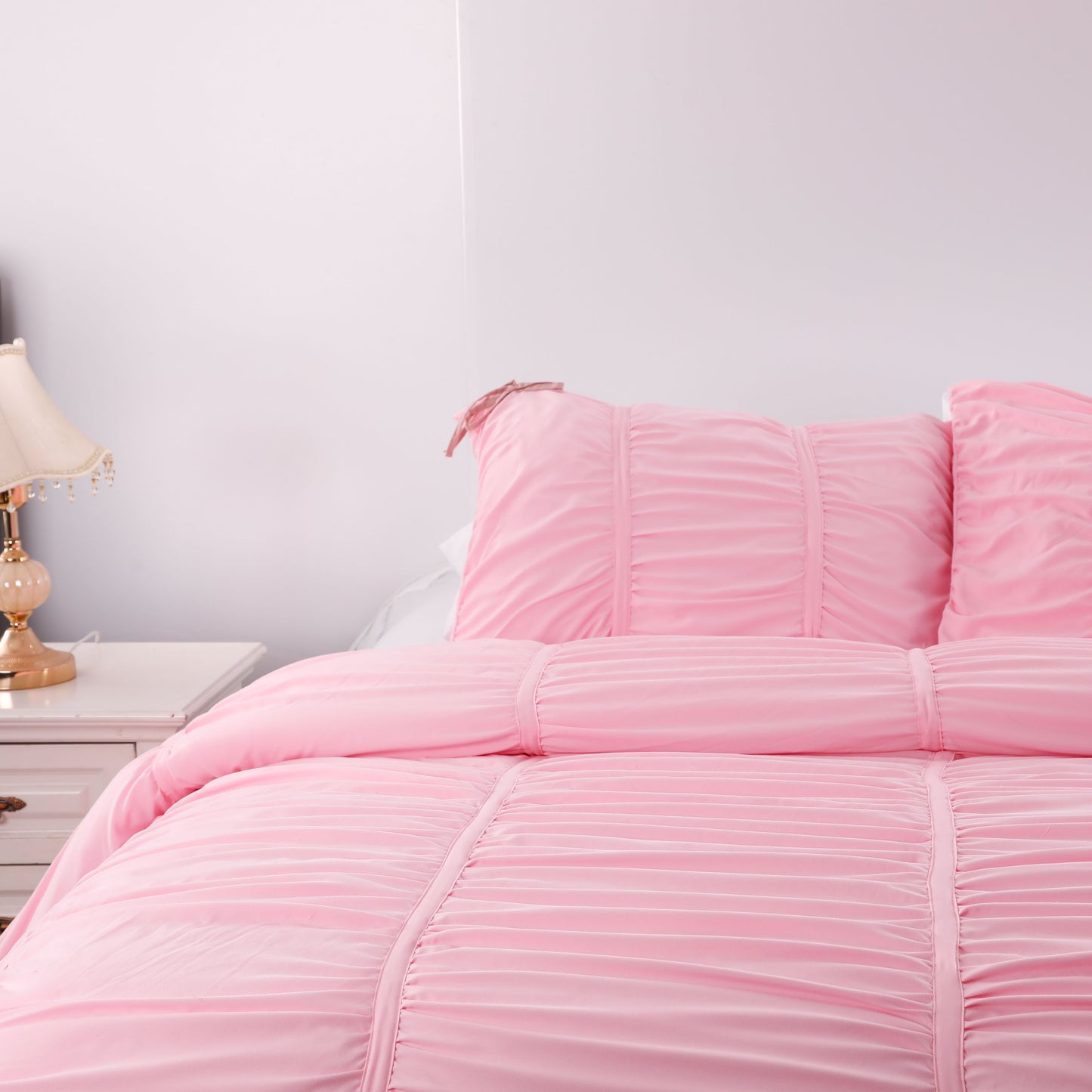 Pink Bow Three Piece Comforter Set