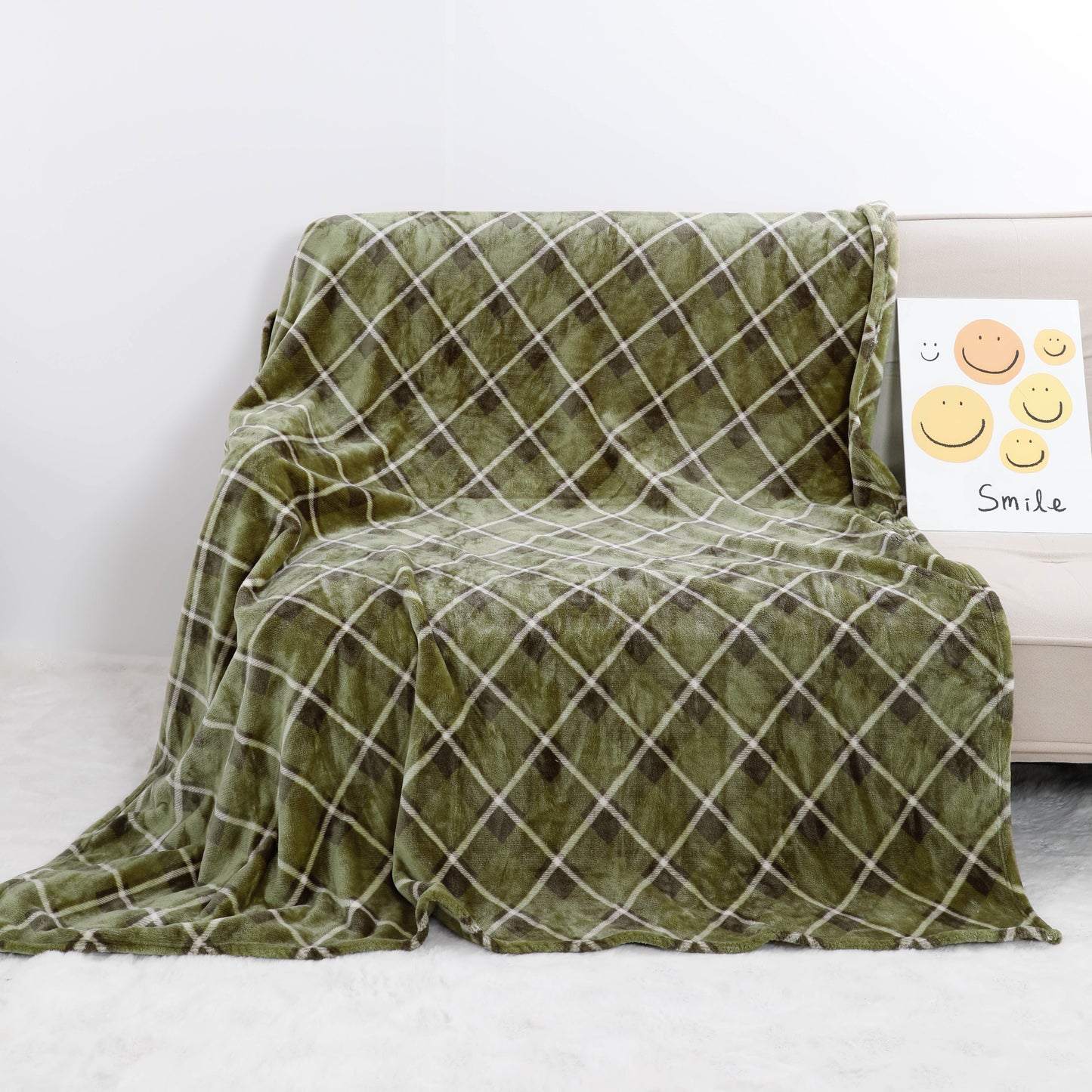 Green Plaid Flannel Blanket Throw