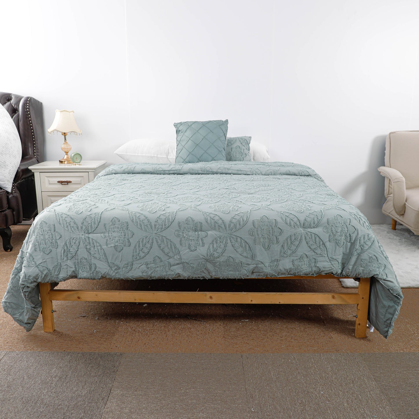 Green Textured Tufted Comforter Sets