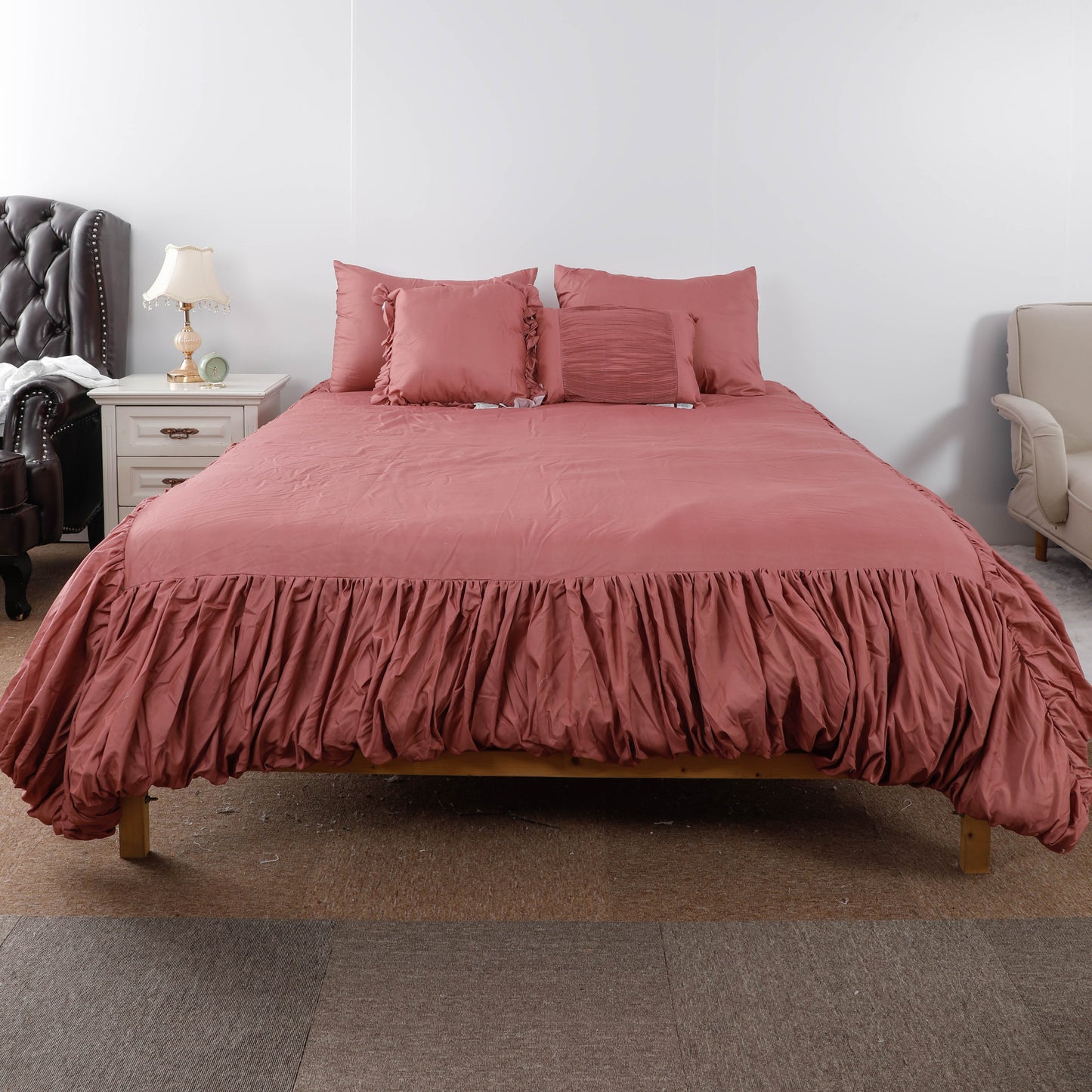Burgundy Ruffled Duvet cover Sets