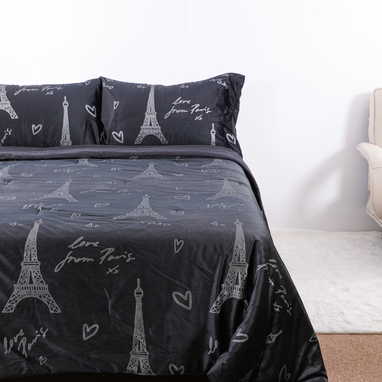 Black Eiffel Tower Print Duvet cover Sets