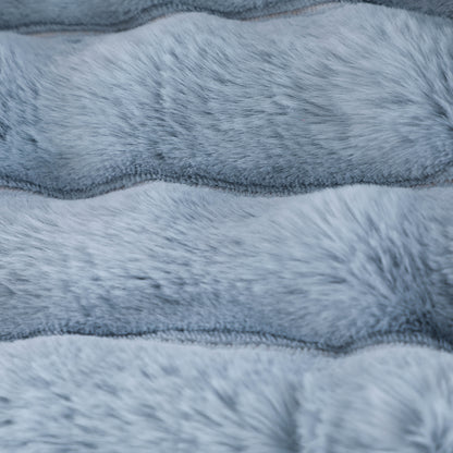 Blue Thick-Striped Faux Fur Plush Throw