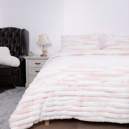 Wholesale Horizontal Stripe Rabbit Hair Duvet Cover Set