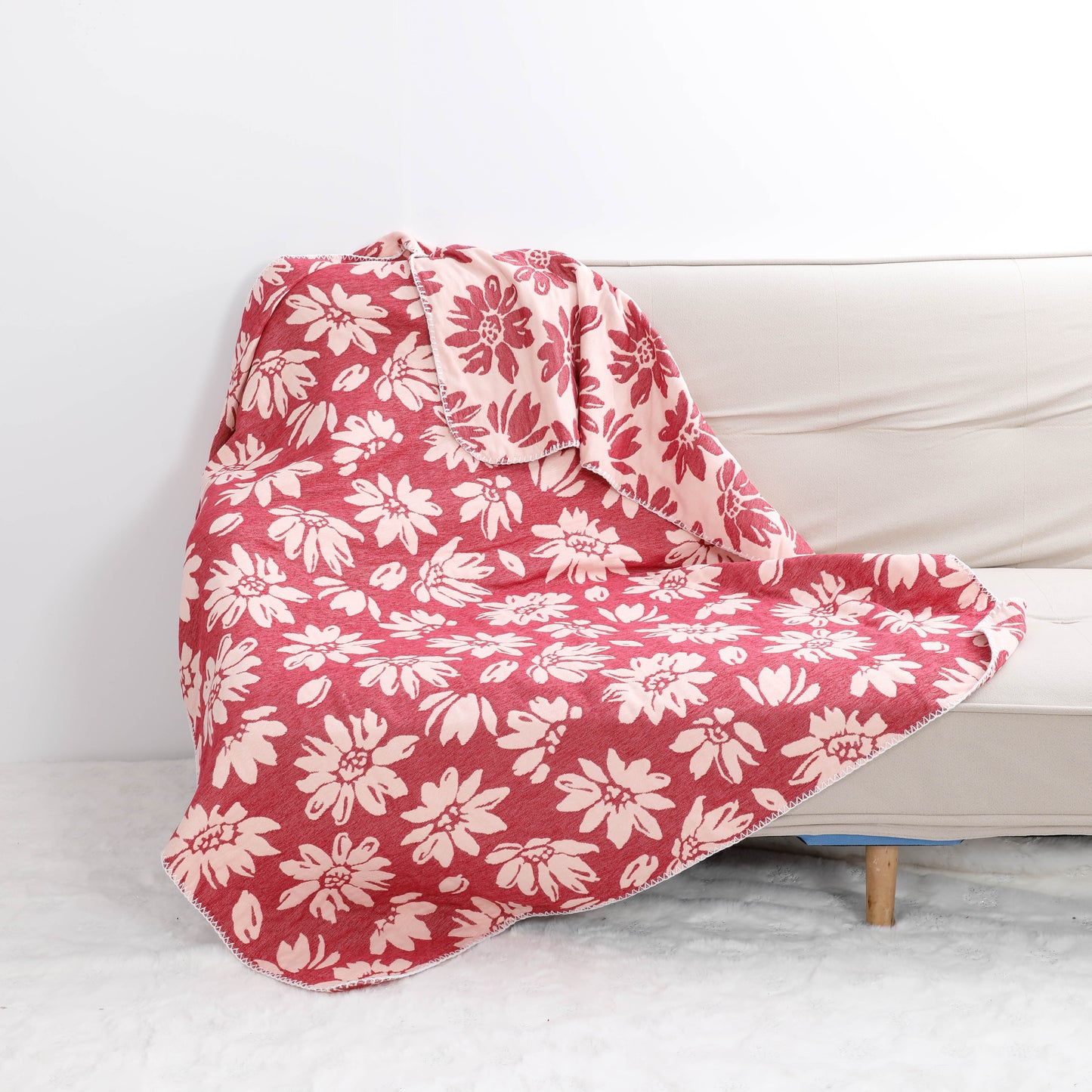 Red Flower Chenille Blanket