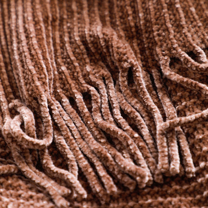 Chocolate Chenille Tassel Blanket