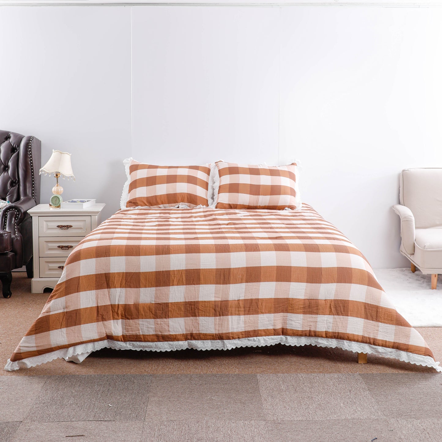 Vintage Plaid with Lace Trim Duvet cover Sets