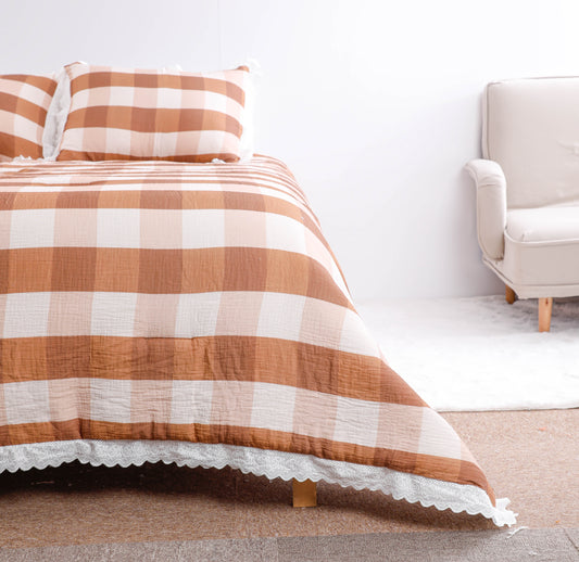 Vintage Plaid with Lace Trim Duvet cover Sets