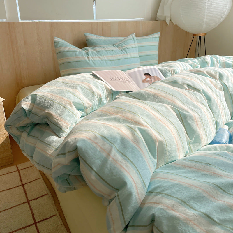 Washed Striped Grid Print Duvet Cover Sets