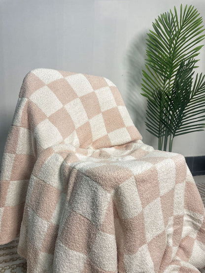 Checkerboard Cozy Knitted Fleece Throws and Blankets
