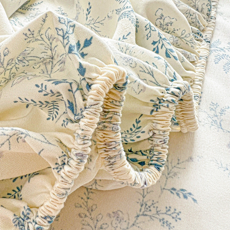 Winter Plant Print Fitted Bed Sheet Set