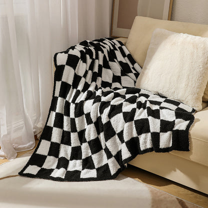 Soft Checkerboard Cozy Knitted Fleece Blankets