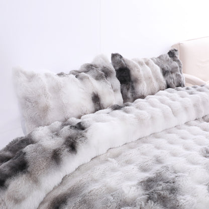 Gray Tie-Dye Faux Fur Comforter Set